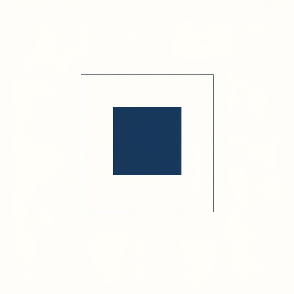 Abstract illustration: one solid blue square alone inside an empty outlined area